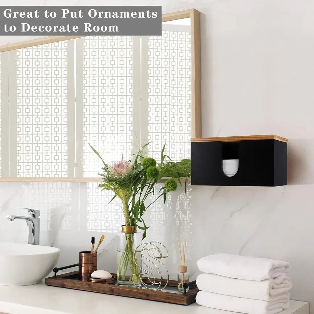 Wall Mount Paper Towel Holder Wood Dispenser Kitchen Napkin Storage Bamboo Top
